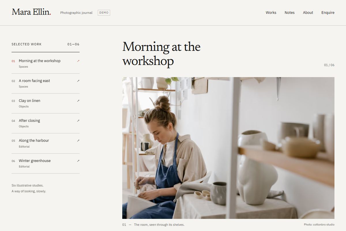 Screenshot of the Mara Ellin demo homepage.