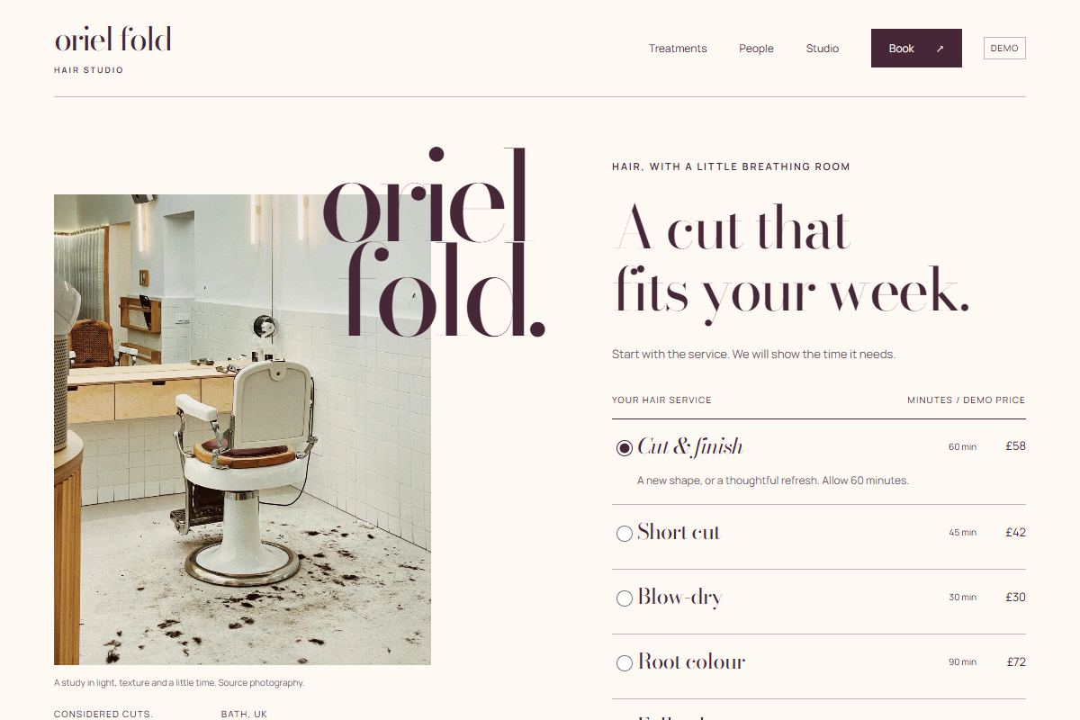 Screenshot of the Oriel Fold demo homepage.