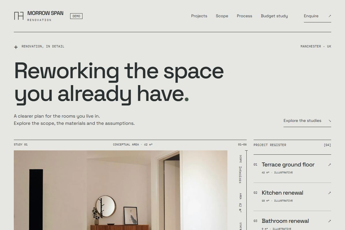 Screenshot of the Morrow Span demo homepage.